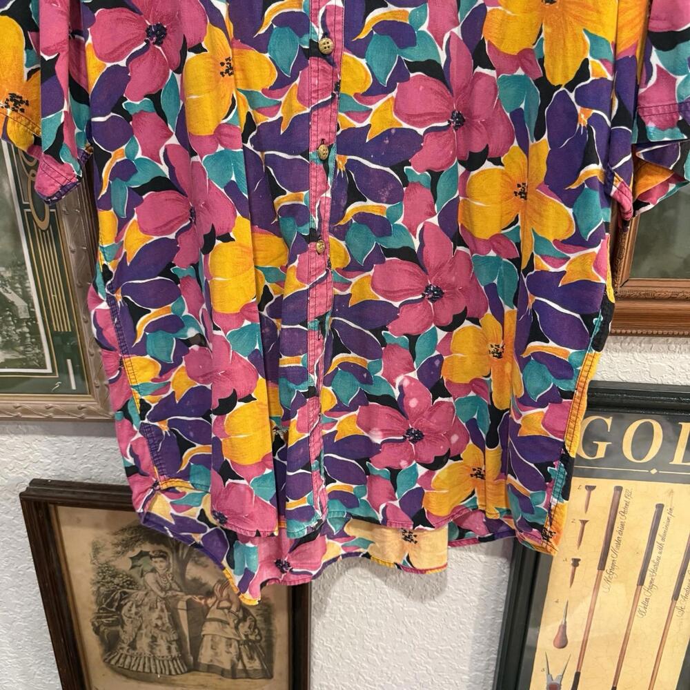 Vintage 80s RARE Woolrich Unisex Floral Button-Up Hawaiian‎ Shirt Size XL - Picture 4 of 6